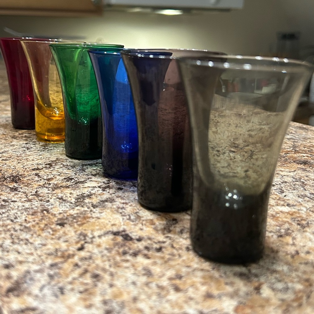 Vintage MCM Rainbow Shooter Glasses by Godinger Silver Art - Set of 6